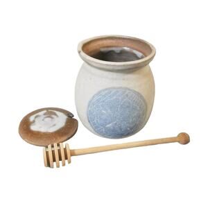 Studio Art Pottery Ross Signed Glaze Honey Lidded Jar Clover Blue Kitchen